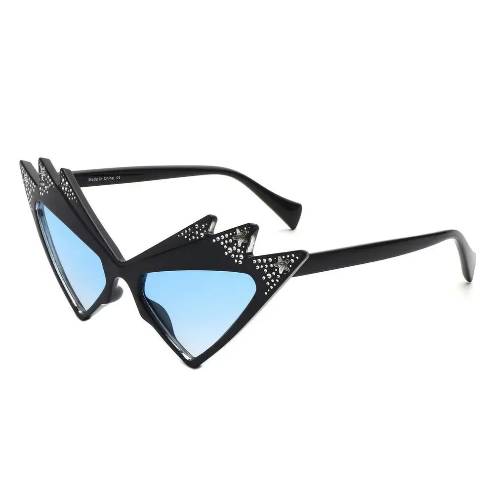 Futuristic Bold Fashion Triangle Irregular Cat Eye Sunglasses Blue Lens
